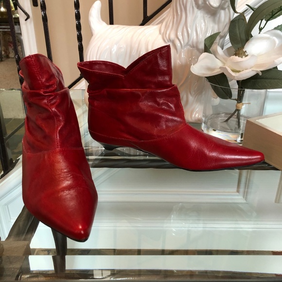 red leather boots low heel